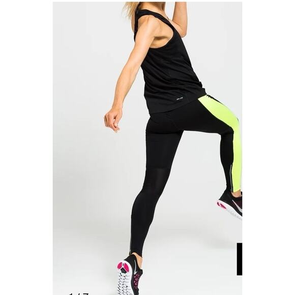 Nike One Performance Dri-Fit Leggings Black Green High Waist Size S - Picture 3 of 14